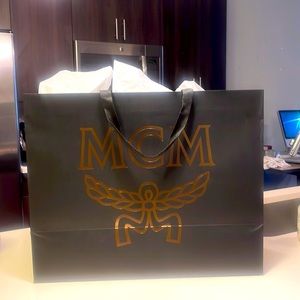 Pink MCM tote and matching mini purse